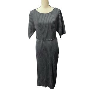 OYUN Black Cable Knit Luxury Pima Cottom Alpaca Waist Tie Midi Dress Women's XS